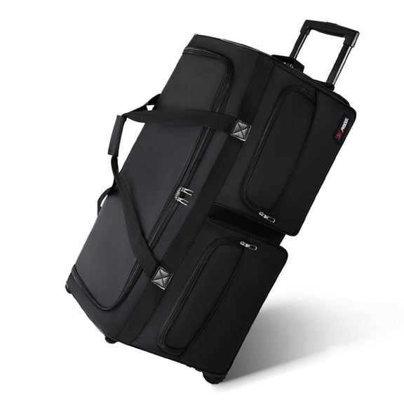 New York Xpress 36" Foldable Rolling Duffel Bag with Wheels, Durable Polyester Travel Bag, Black,Tb328