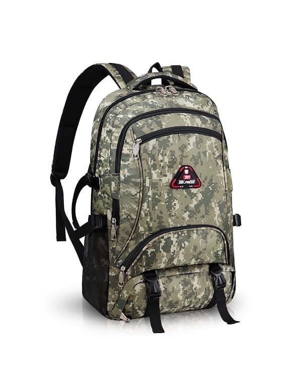 40L Camo Backpack for Men & Women, Large Capacity Hiking Travel Backpack with Multiple Pockets, BP8023 - Light Khaki