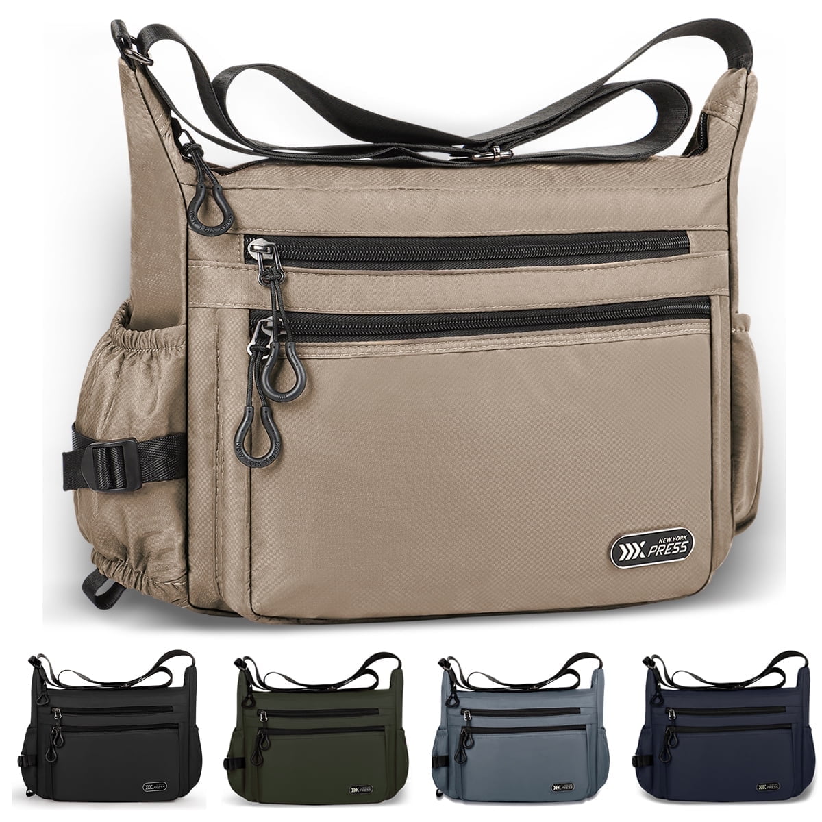 Crossbody Bag for Women Men Multi-Pocket Shoulder Purse Waterproof Lightweight Casual Travel Satchel Handbag,Khaki,319