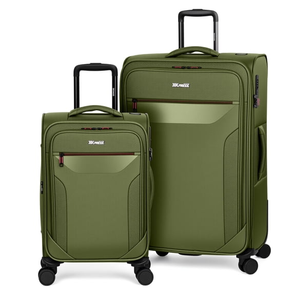 New York Xpress 2-Piece Softside Expandable Spinner Luggage Set, 22" Carry-on and 32" Checked with TSA Lock, Green - WD8817