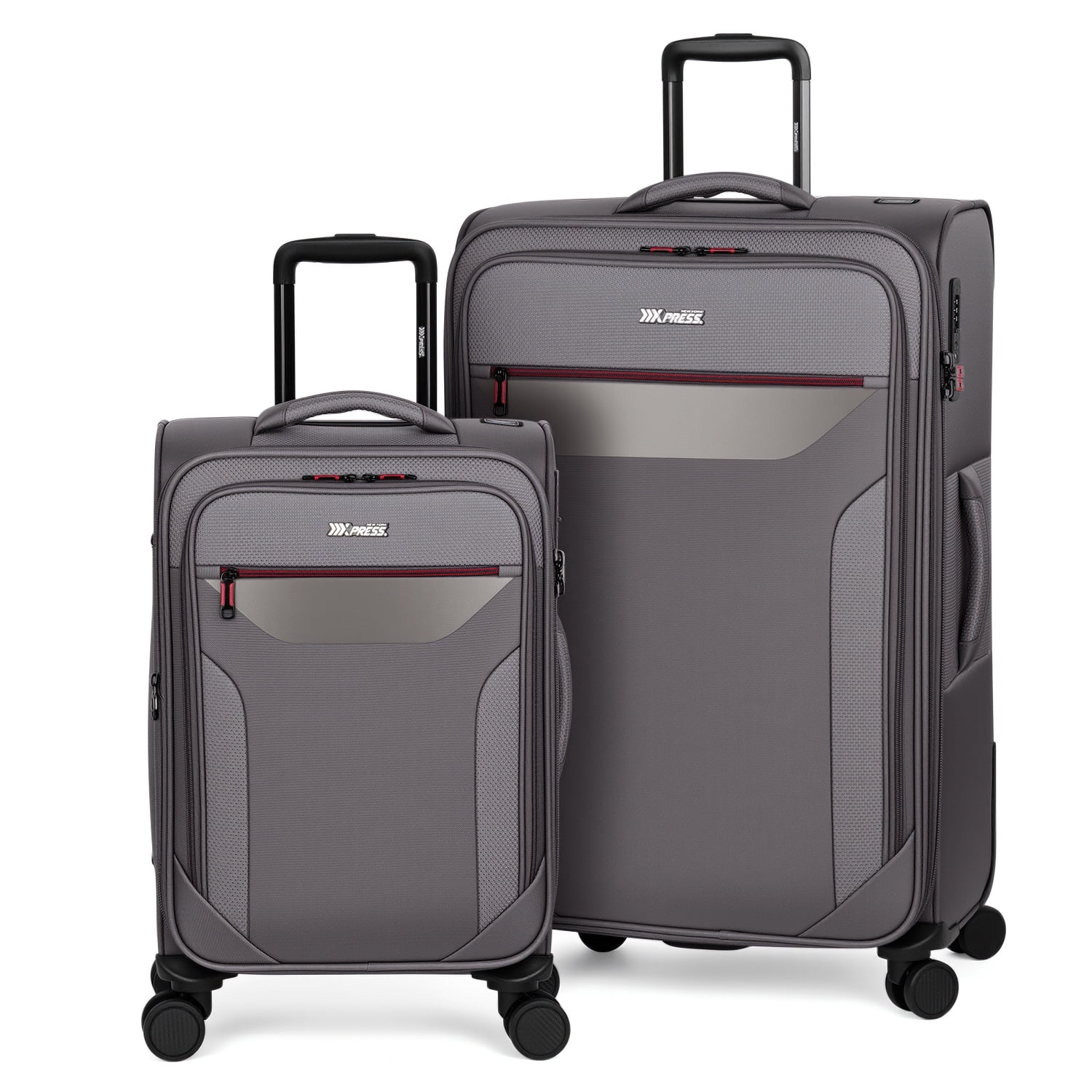 New York Xpress 2-Piece Softside Expandable Spinner Luggage Set, 22" Carry-on and 32" Checked with TSA Lock, Grey - WD8817