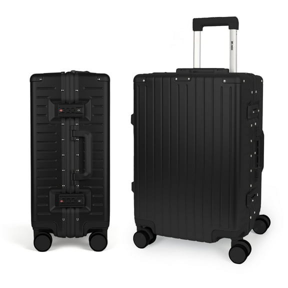 New York Xpress 20" Carry On Luggage with Aluminium Frame,Hardside Zipperless Suitcase with Spinner Wheels Double TSA Lock, Black, AL12501