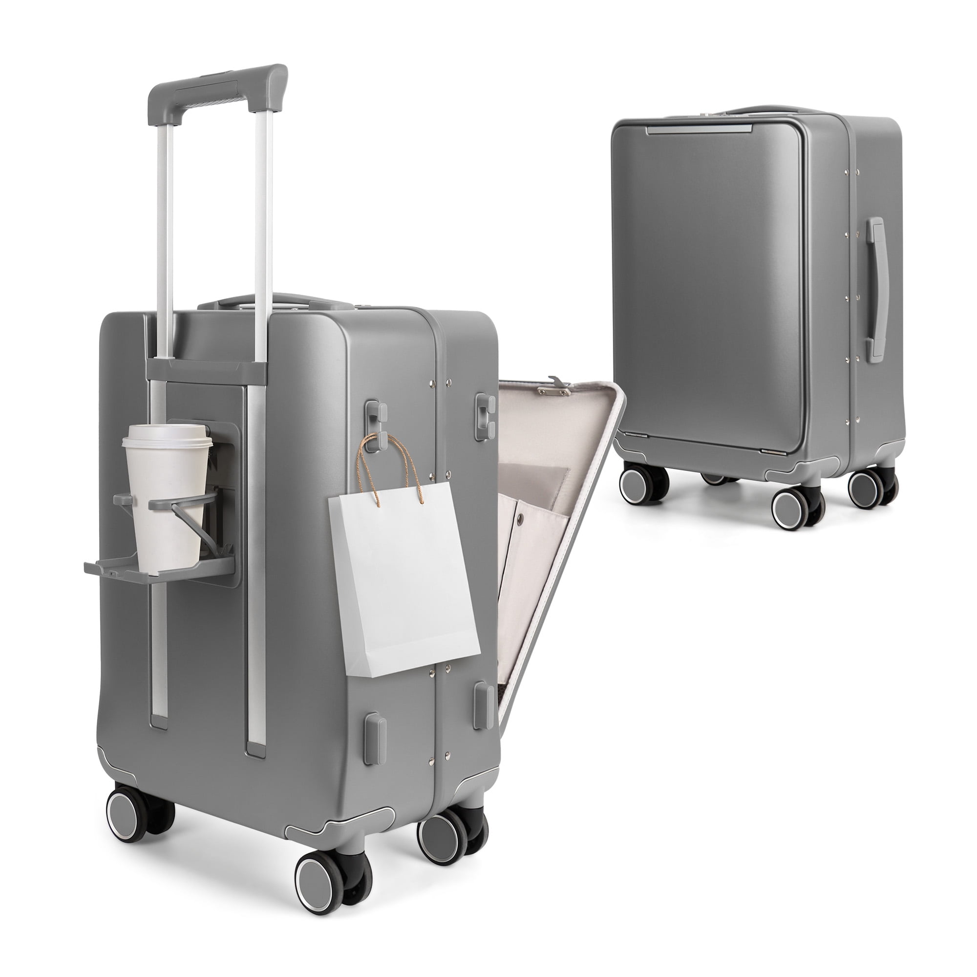 New York Xpress 20" Zipperless Carry-on Luggage, Hardside Aluminum Frame Suitcase with Spinner Wheels, TSA Approved, Grey - LA266