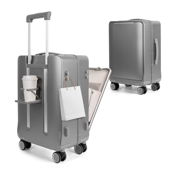 New York Xpress 20" Zipperless Carry-on Luggage, Hardside Aluminum Frame Suitcase with Spinner Wheels, TSA Approved, Grey - LA266