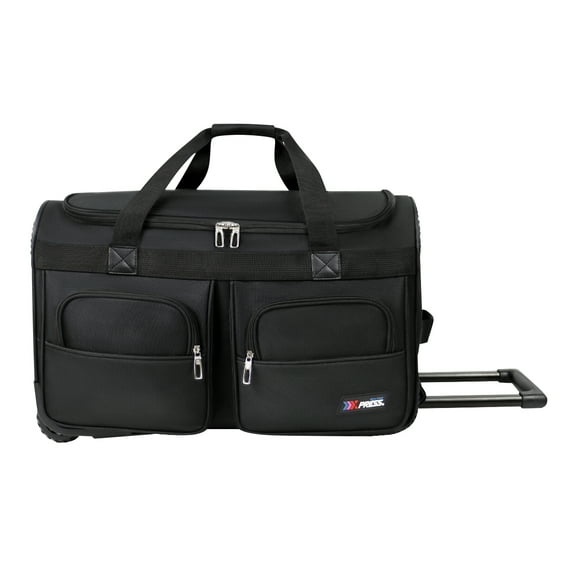 New York Xpress 22" Rolling Duffel Bag with Wheels and Telescopic Handle, Black Polyester Travel Bag,TB328