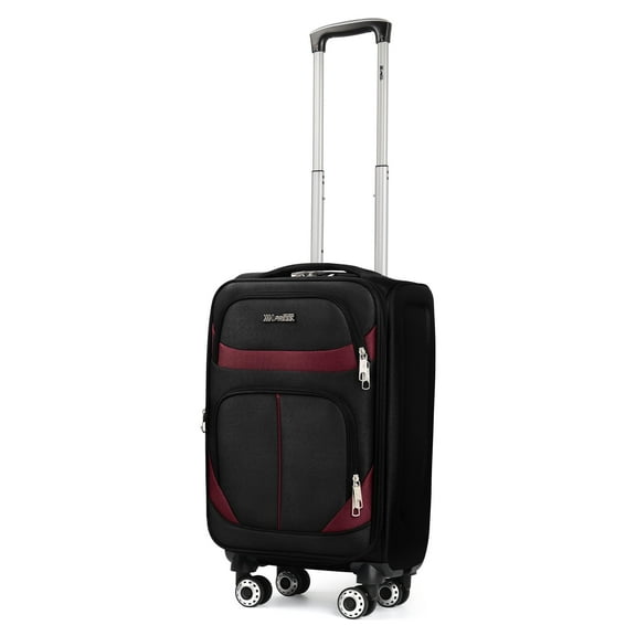New York Xpress 20" Softside Carry On Luggage Lightweight Expandable Suitcase with Spinner Wheels, Black/Burgundy, WD8815