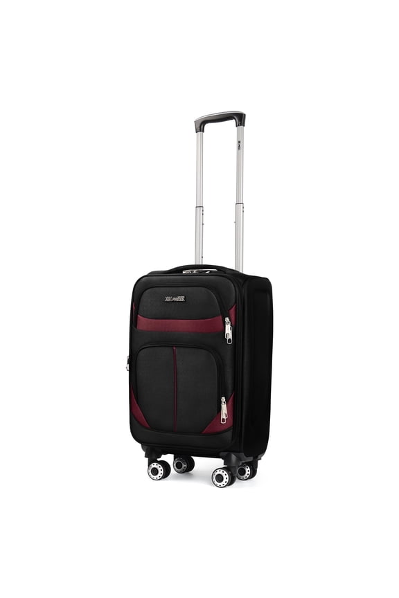 20" Softside Carry On Luggage Lightweight Expandable Suitcase with Spinner Wheels, Black/Burgundy, WD8815