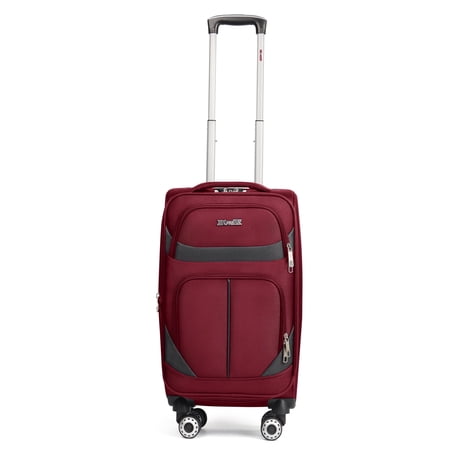 New York Xpress 20" Softside Carry On Luggage Lightweight Expandable Suitcase with Spinner Wheels, Burgundy/Grey, WD8815