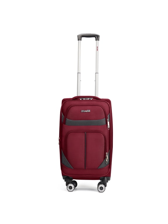 20" Softside Carry On Luggage Lightweight Expandable Suitcase with Spinner Wheels, Burgundy/Grey, WD8815