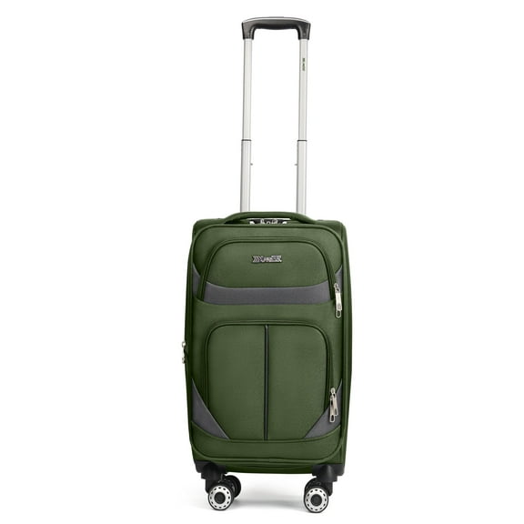 New York Xpress 20" Softside Carry On Luggage Lightweight Expandable Suitcase with Spinner Wheels, Green/Grey, WD8815