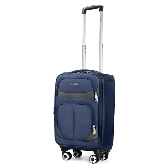 New York Xpress 20" Softside Carry On Luggage Lightweight Expandable Suitcase with Spinner Wheels, Navy/Grey, WD8815