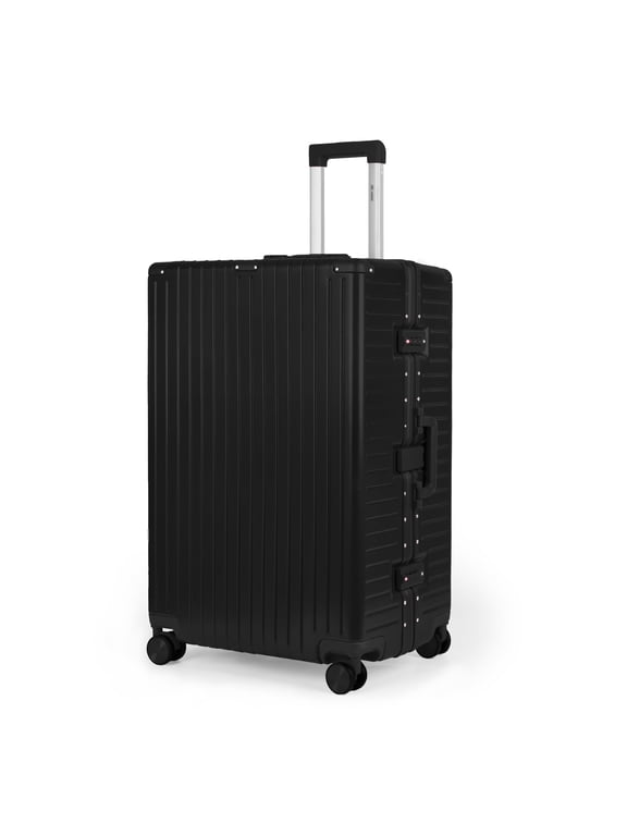 28" Hardside Checked Luggage Aluminium Frame Zipperless Luggage with Spinner Wheels Double TSA Lock, Black, AL12501