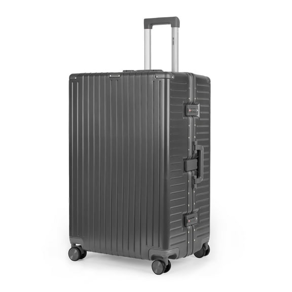 New York Xpress 28" Hardside Checked Luggage Aluminium Frame Zipperless Luggage with Spinner Wheels Double TSA Lock, Gray, AL12501