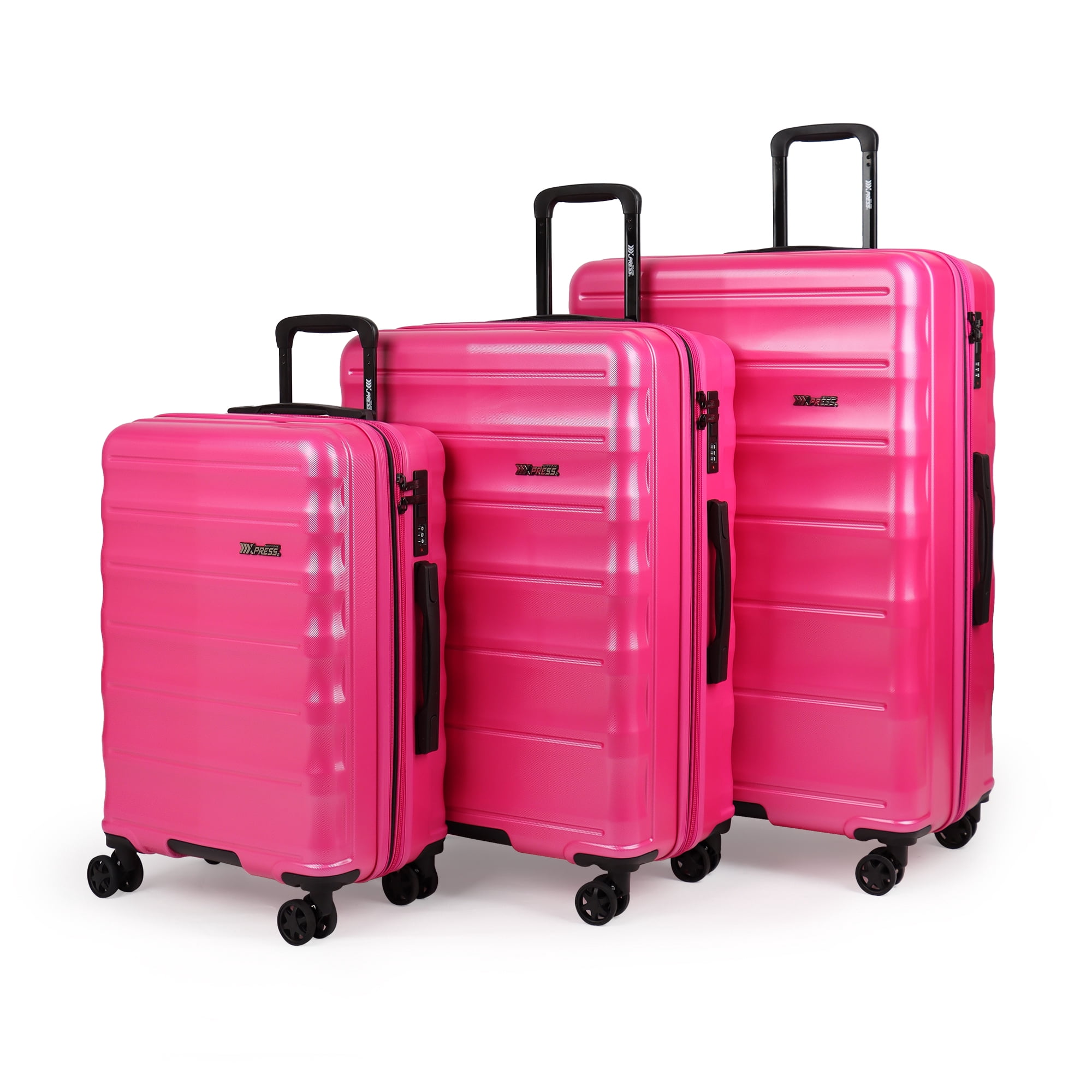 New York Xpress 3 Piece Luggage Set Hardside Expandable Lightweight with TSA Lock & Spinner Wheels, 20/25/29in, Hot Pink - La13801