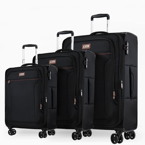 3 Piece Softside Luggage Set, Expandable Soft Shell Spinner Luggage with Front Opening, Lightweight Durable Suitcase TSA Lock Approved, 20"/26"/28", Black(XJ1097)