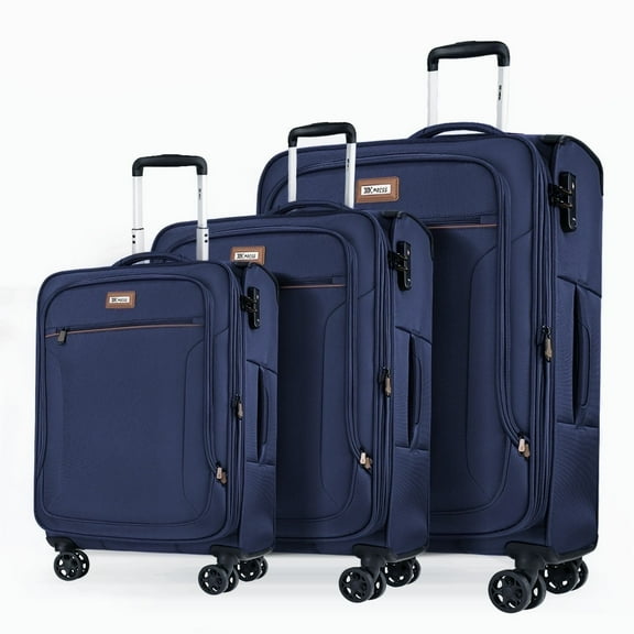 3 Piece Softside Luggage Set, Expandable Soft Shell Spinner Luggage with Front Opening, Lightweight Durable Suitcase TSA Lock Approved, 20"/26"/28", Navy(XJ1097)