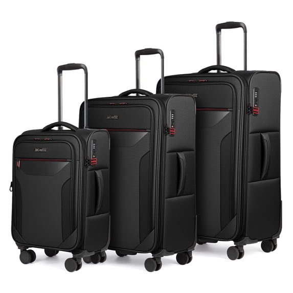 New York Xpress 3-Piece Softside Expandable Spinner Luggage Set with TSA Lock, 22" Carry-On, 28" and 32" Checked, Black - WD8817