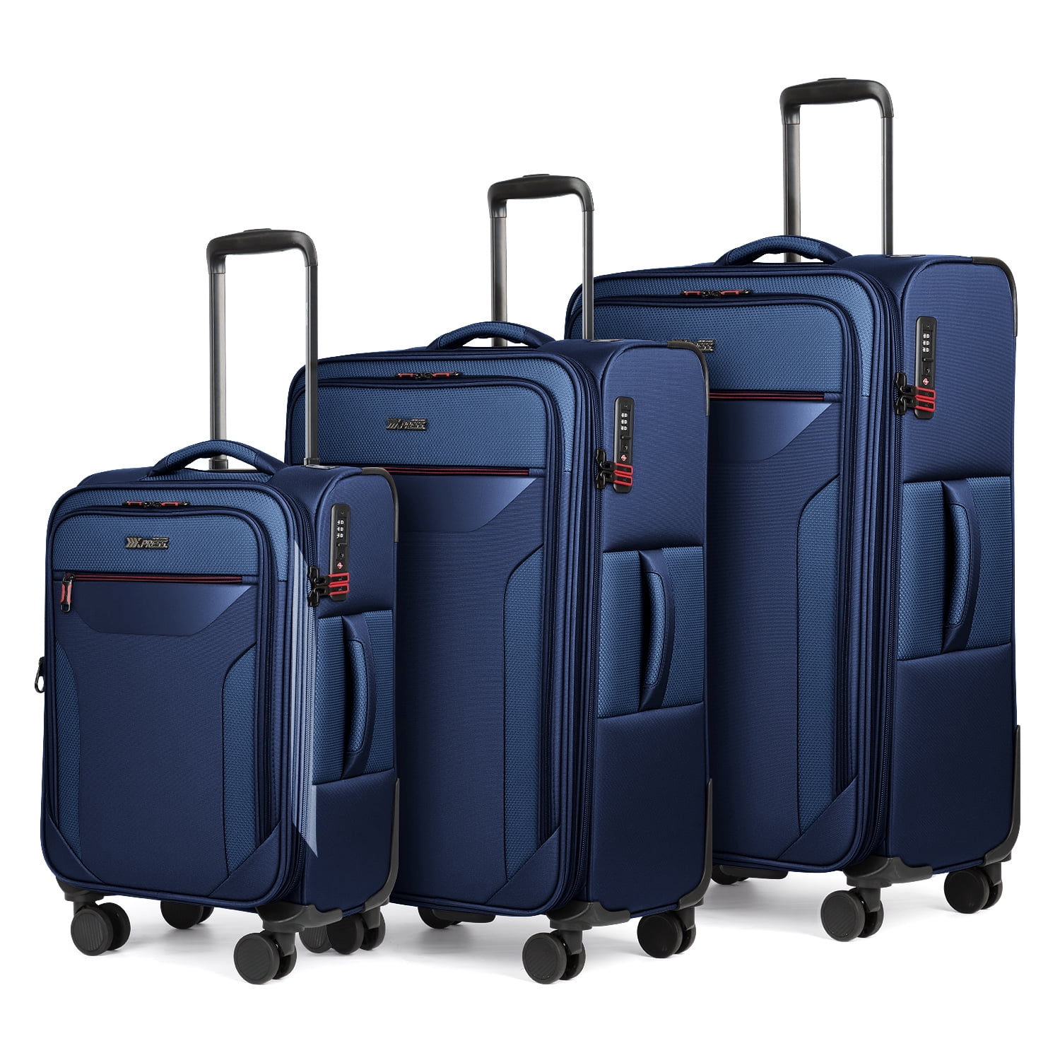 New York Xpress 3-Piece Softside Expandable Spinner Luggage Set with TSA Lock, 22" Carry-On, 28" and 32" Checked, Navy - WD8817