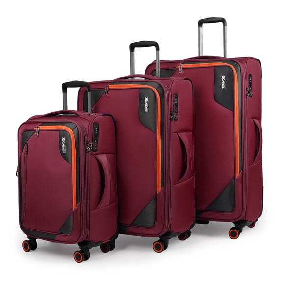 New York Xpress 3-Piece Softside Luggage Set, Expandable Spinner Suitcase with TSA Lock, Front Opening, 22/28/32 for Adult, Burgundy , WD8818