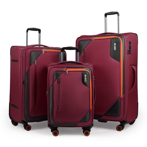New York Xpress 3-Piece Softside Luggage Set, Expandable Spinner Suitcase with TSA Lock, Front Opening, 22/28/32 for Adult, Burgundy , WD8818
