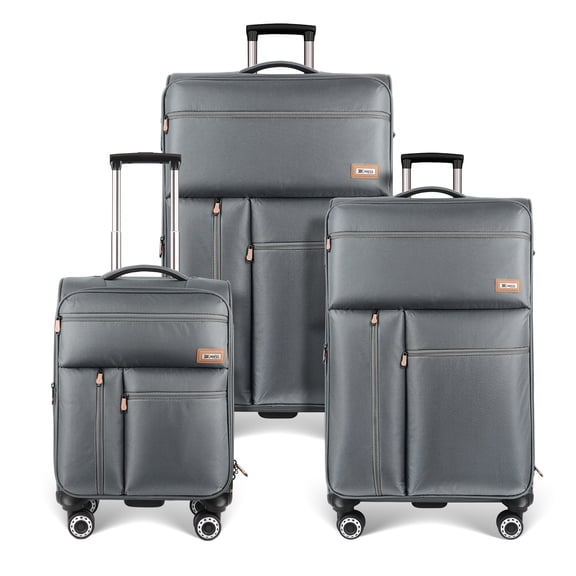 New York Xpress 3 Piece Softside Luggage Set,Lightweight Expandable Spinner Suitcase with TSA Lock, 20"/26"/30",Gray - XJ1901