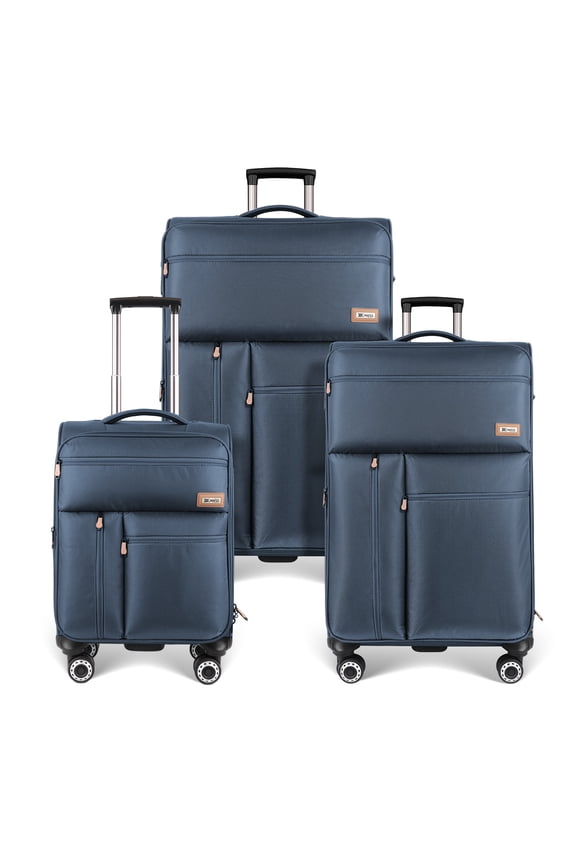 3 Piece Softside Luggage Set, Lightweight Expandable Spinner Suitcase with TSA Lock, 20"/26"/30",Navy - XJ1901