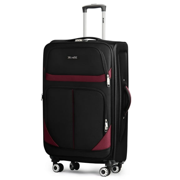 New York Xpress 28" Softside Large Checked Luggage Lightweight Expandable Suitcase with Spinner Wheels, Black/Burgundy, WD8815