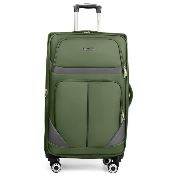 New York Xpress 32" Softside Large Checked Luggage Lightweight Expandable Suitcase with Spinner Wheels, Green/Grey, WD8815