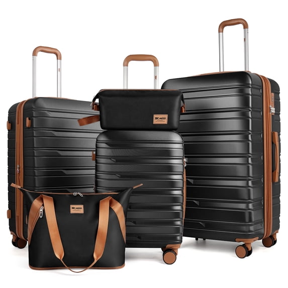 New York Xpress 5-Piece Luggage Set, 20"/24"/28" ABS Hardside Expandable Suitcase with Duffel & Toiletry Bag, Black - 2532