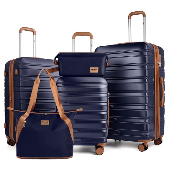 New York Xpress 5-Piece Luggage Set, 20"/24"/28" ABS Hardside Expandable Suitcase with Duffel & Toiletry Bag, Blue - 2532