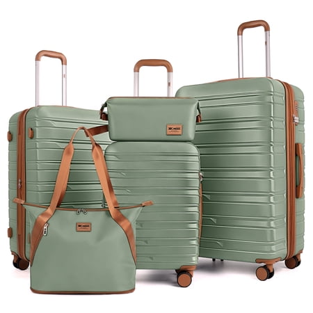 New York Xpress 5-Piece Luggage Set, 20"/24"/28" ABS Hardside Expandable Suitcase with Duffel & Toiletry Bag, Light Green - 2532
