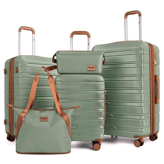 New York Xpress 5-Piece Luggage Set, 20"/24"/28" ABS Hardside Expandable Suitcase with Duffel & Toiletry Bag, Light Green - 2532