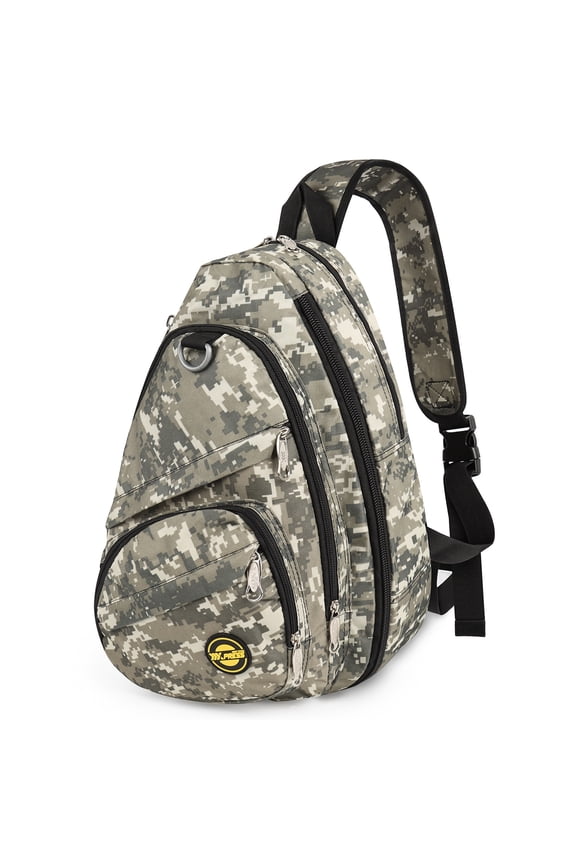 Camo Sling Bag Expandable 14–25L Daypack for Travel Hiking Cycling, Khaki,118