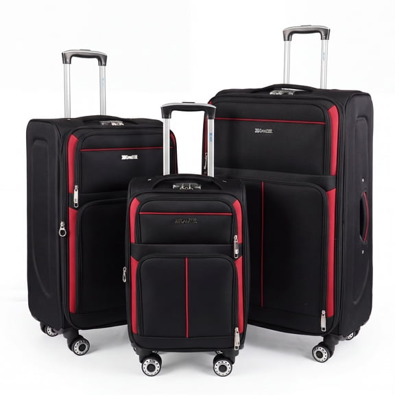 New York Xpress Luggage Set 3-Piece Softside Expandable Spinner Wheels Lightweight Suitcase 20/26/30 inch, Black, WD2602