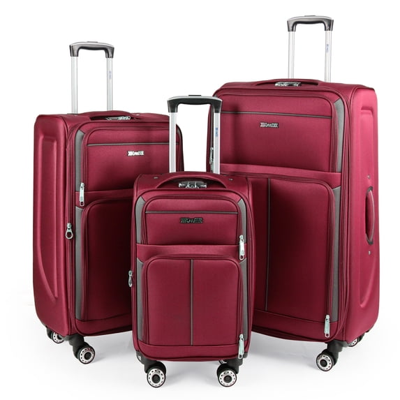 New York Xpress Luggage Set 3-Piece Softside Expandable Spinner Wheels Lightweight Suitcase 20/26/30 inch, Burgundy, WD2602