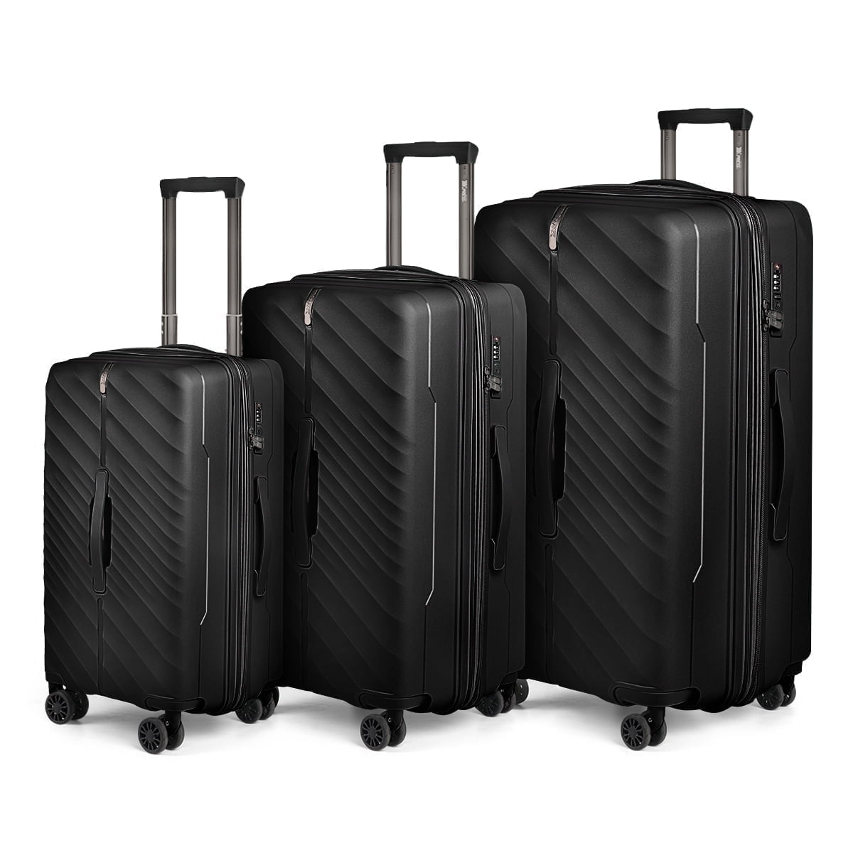 New York Xpress 3-Piece Hardside Luggage Set,20/26/30 Inch Expandable Spinner Suitcases w/TSA Lock, Black - DQ135