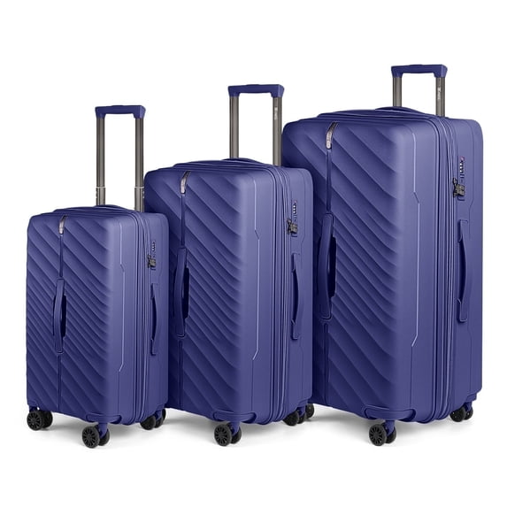 New York Xpress 3-Piece Hardside Luggage Set,20/26/30 Inch Expandable Spinner Suitcases w/TSA Lock, Blue - DQ135
