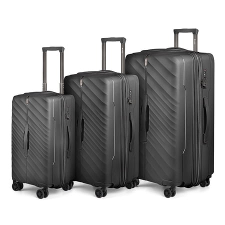 New York Xpress 3-Piece Hardside Luggage Set,20/26/30 Inch Expandable Spinner Suitcases w/TSA Lock, Grey - DQ135