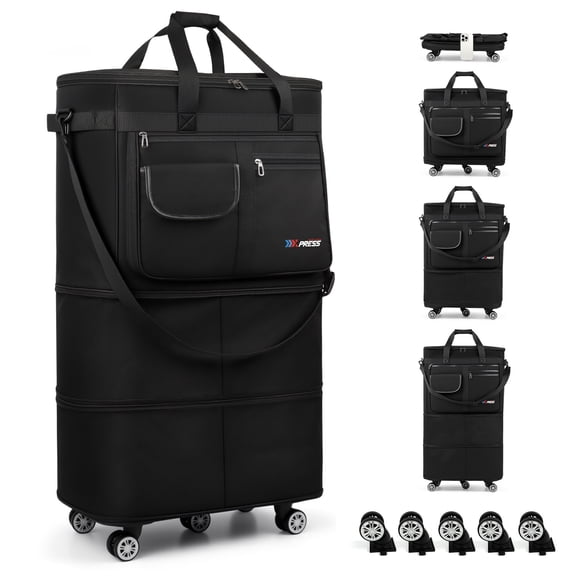 New York Xpress 36" Expandable Rolling Duffel Bag Foldable Travel Luggage with Removable 360° Spinner Wheels, Black, SD