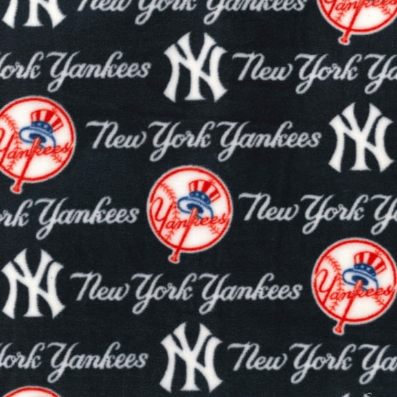 New York Yankees 58" 100% Polyester Fleece Logo Sports Sewing & Craft Fabric 10 yd By the Bolt, Black, White and Red