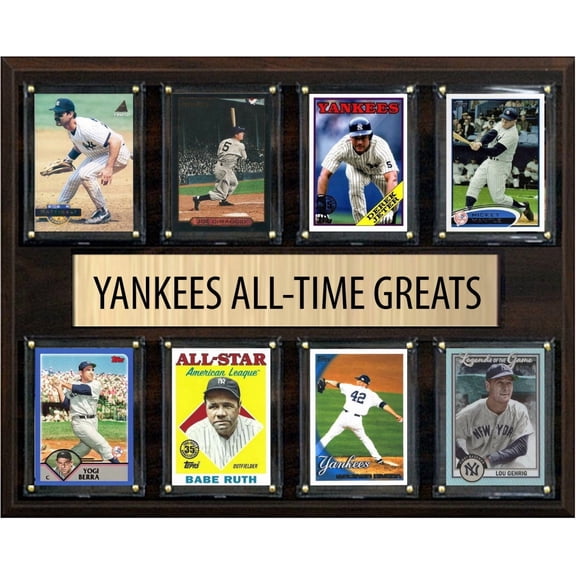 New York Yankees All Time Greats Legends Plaque 8 Cards Babe Ruth Gehrig Jeter Mantle Judge