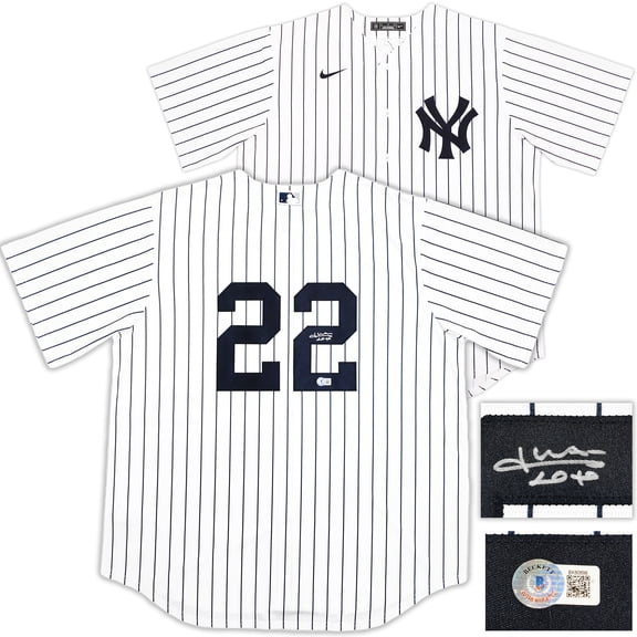 New York Yankees Juan Soto Autographed White Pinstripes Nike Jersey Size XL Beckett BAS QR 226402