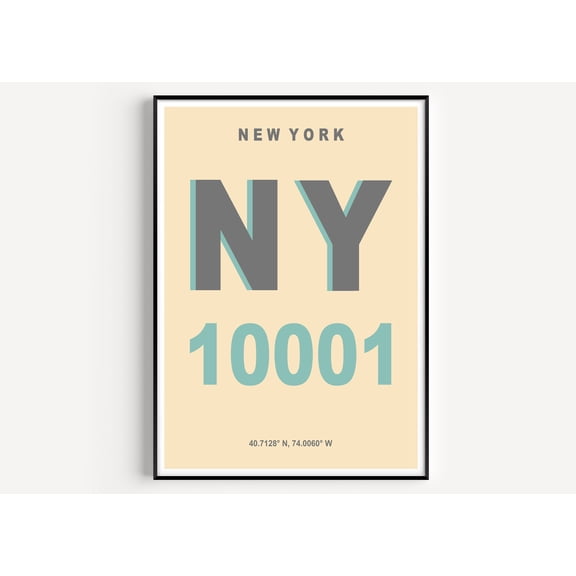 New York Zip Code Poster, Address Post Code Wall Art