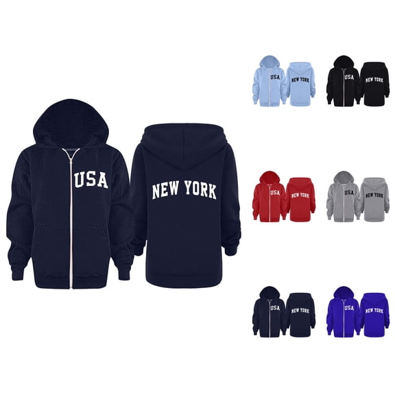 New York Zip Up Hoodie for Kids Fashion Long Sleeve Graphic Hooded Sweatshirt with Pockets for Boys Girls Jacket Coat