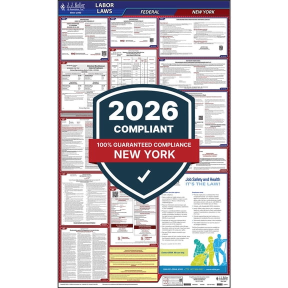 New York and Federal Labor Law Poster (English, NY State) - OSHA Compliant All-in-One Laminated Poster