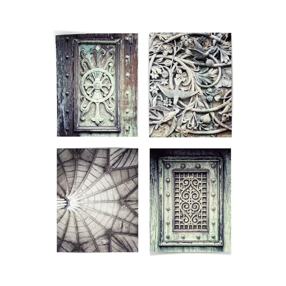 New York and London Living Room Wall Gallery - Set of 4 Prints - Not Framed - Elegant Modern Art Pictures in Grey Stone (4 8x10 Prints Only)