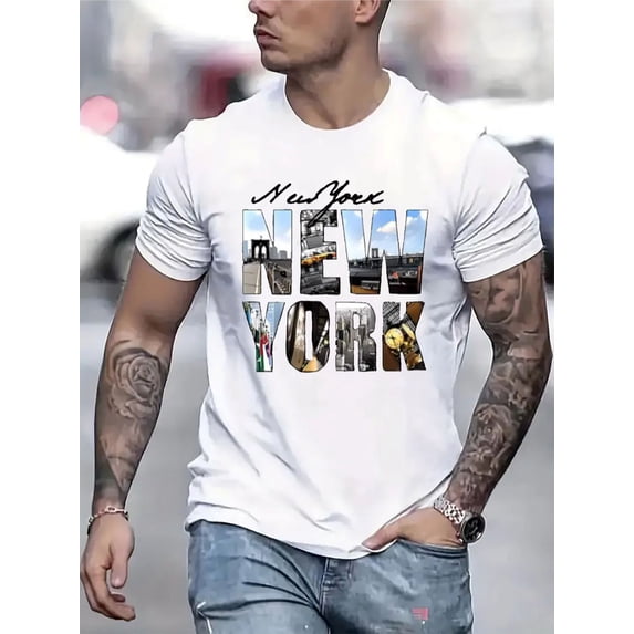 New York newyork Graphic Print T-Shirt For Men Casual Short Sleeve Tee 1 Pcs 100% Heavy Cotton - Comfortable Crew Neck, Soft Adorable Tees Tops