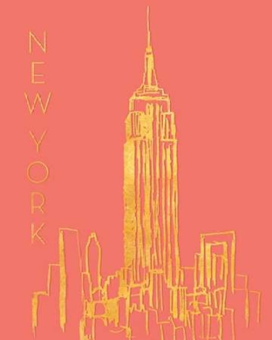 New York on Coral Canvas Art - Nicholas Biscardi (24X30)