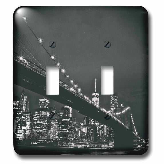 3dRose, New York scene of the Brooklyn Bridge and Manhattan Skyline at night, double toggle switch