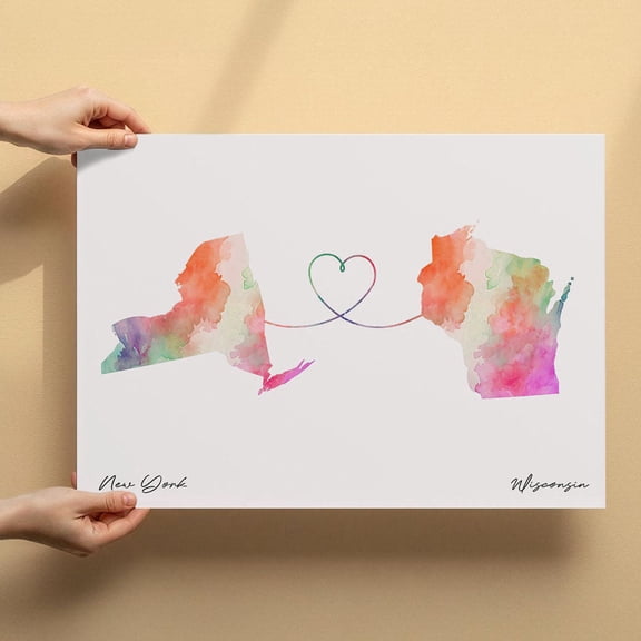 New York to Wisconsin Map Canvas Wall Art 8x12 inch – New York to Wisconsin Map Sophisticated Canvas Wall Art – Elegant Watercolor Inspired Decor